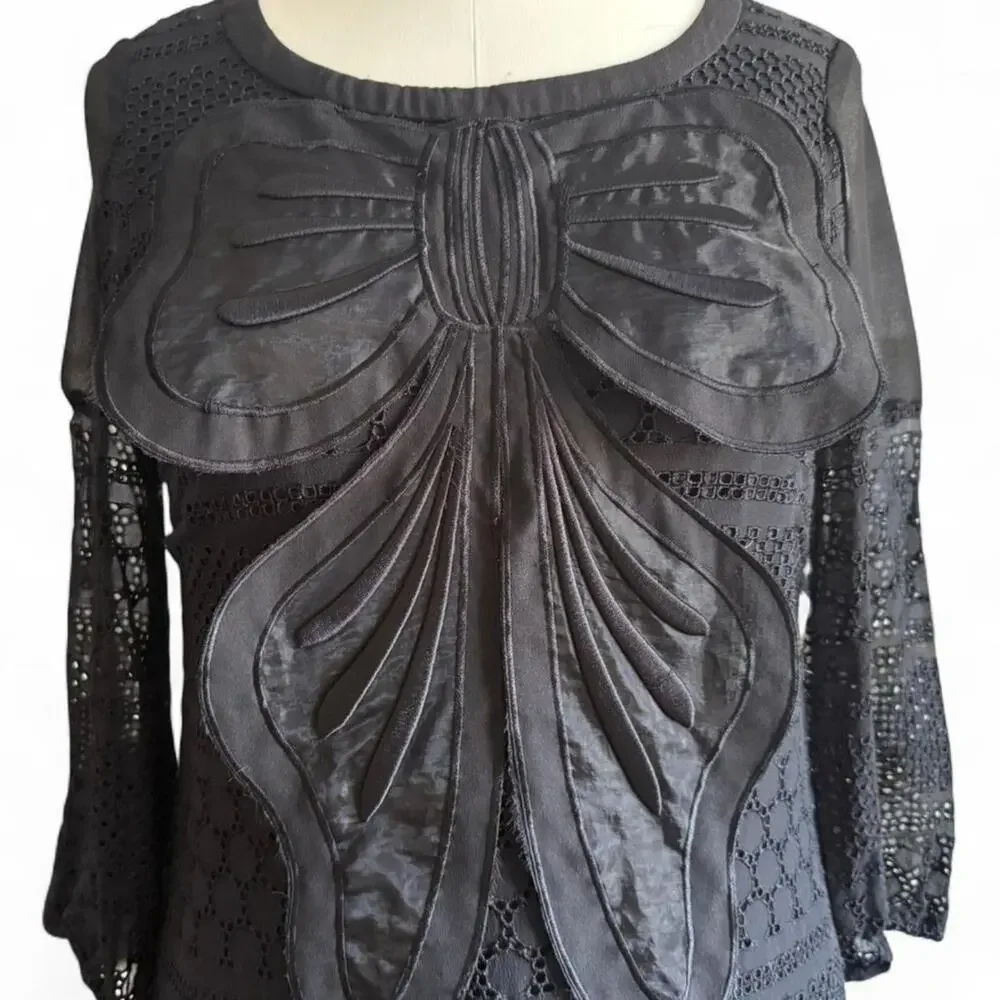 Black Lace Mini Dress with Statement Front Bow (sz 6) 321